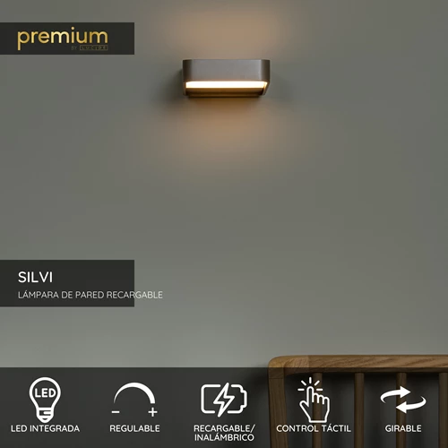 Lucide SILVI - Lámpara de pared Recargable - Batería/acumulador - LED Regul. - 1x3,7W 2700K - Marrón óxido | Premium - USP